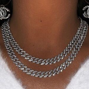 2 piece set mini cuban choker 16 and 18inch silver